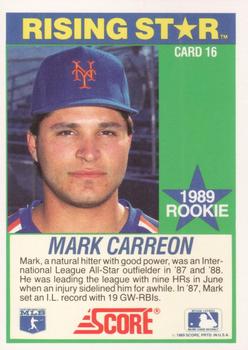 1989 Score Hottest 100 Rising Stars #16 Mark Carreon Back