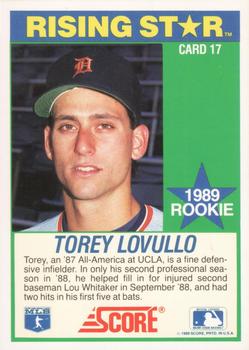 1989 Score Hottest 100 Rising Stars #17 Torey Lovullo Back