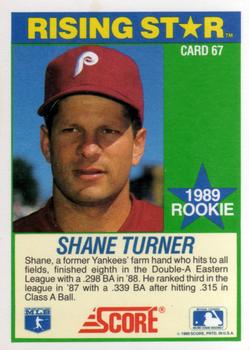 1989 Score Hottest 100 Rising Stars #67 Shane Turner Back