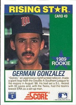 1989 Score Hottest 100 Rising Stars #49 German Gonzalez Back
