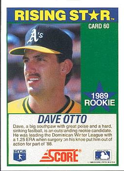 1989 Score Hottest 100 Rising Stars #60 Dave Otto Back