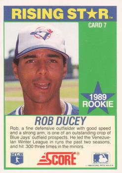 1989 Score Hottest 100 Rising Stars #7 Rob Ducey Back