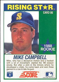 1989 Score Hottest 100 Rising Stars #86 Mike Campbell Back