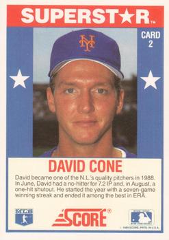 1989 Score Baseball's 100 Hottest Players #2 David Cone Back