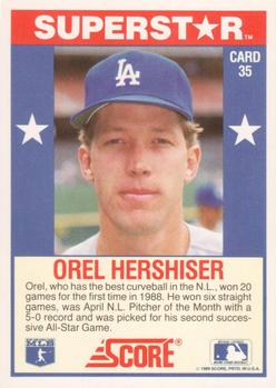 1989 Score Baseball's 100 Hottest Players #35 Orel Hershiser Back
