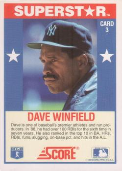 1989 Score Baseball's 100 Hottest Players #3 Dave Winfield Back