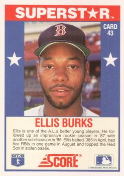 1989 Score Baseball's 100 Hottest Players #43 Ellis Burks Back