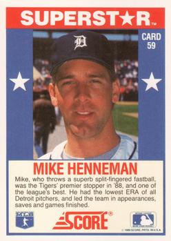1989 Score Baseball's 100 Hottest Players #59 Mike Henneman Back