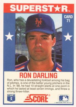 1989 Score Baseball's 100 Hottest Players #71 Ron Darling Back