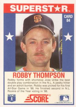 1989 Score Baseball's 100 Hottest Players #84 Robby Thompson Back