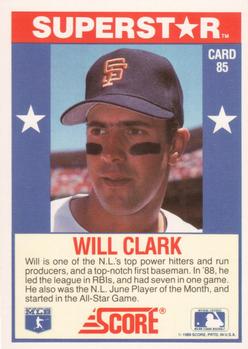 1989 Score Baseball's 100 Hottest Players #85 Will Clark Back