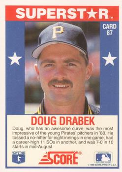 1989 Score Baseball's 100 Hottest Players #87 Doug Drabek Back