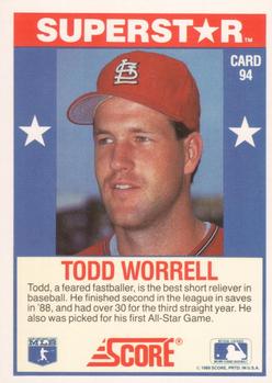 1989 Score Baseball's 100 Hottest Players #94 Todd Worrell Back