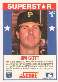 1989 Score Baseball's 100 Hottest Players #98 Jim Gott Back