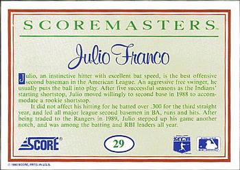 1989 Score Scoremasters #29 Julio Franco Back