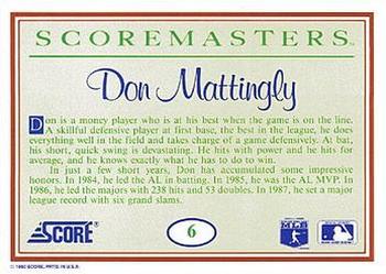 1989 Score Scoremasters #6 Don Mattingly Back