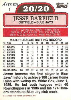1989 Topps Ames 20/20 Club #1 Jesse Barfield Back