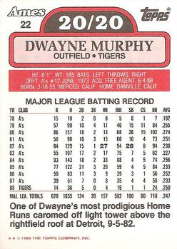 1989 Topps Ames 20/20 Club #22 Dwayne Murphy Back