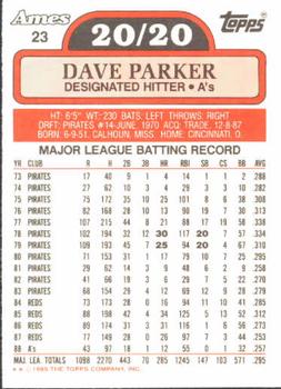 1989 Topps Ames 20/20 Club #23 Dave Parker Back