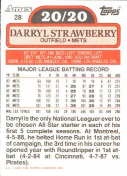 1989 Topps Ames 20/20 Club #28 Darryl Strawberry Back