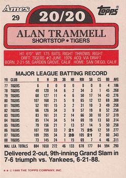 1989 Topps Ames 20/20 Club #29 Alan Trammell Back