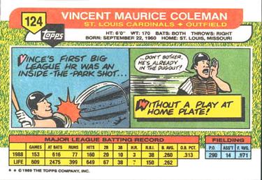 1989 Topps Big #124 Vince Coleman Back