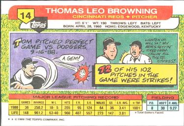 1989 Topps Big #14 Tom Browning Back