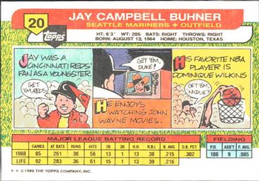 1989 Topps Big #20 Jay Buhner Back