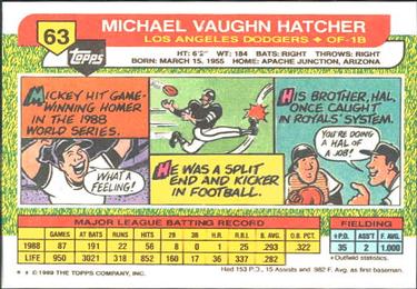 1989 Topps Big #63 Mickey Hatcher Back