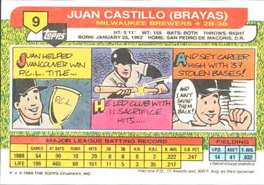 1989 Topps Big #9 Juan Castillo Back