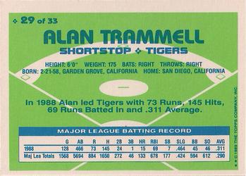 1989 Topps Hills Team MVP's #29 Alan Trammell Back