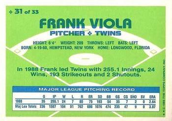 1989 Topps Hills Team MVP's #31 Frank Viola Back