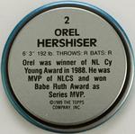 1989 Topps Coins #2 Orel Hershiser Back