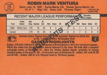 1990 Donruss Aqueous Test #28 Robin Ventura Back