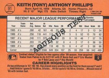 1990 Donruss Aqueous Test #91 Tony Phillips Back