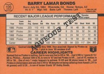 1990 Donruss Aqueous Test #126 Barry Bonds Back