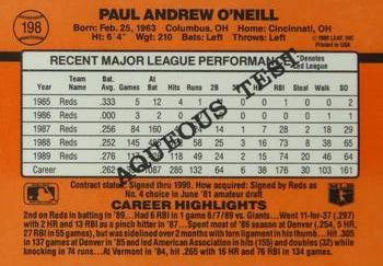 1990 Donruss Aqueous Test #198 Paul O'Neill Back