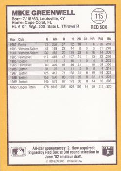 1990 Donruss Best of the AL #115 Mike Greenwell Back