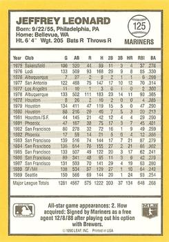 1990 Donruss Best of the AL #125 Jeffrey Leonard Back