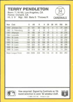1990 Donruss Best of the NL #34 Terry Pendleton Back