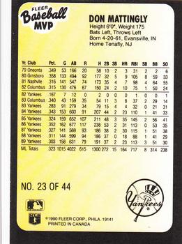 1990 Fleer Baseball MVPs #23 Don Mattingly Back