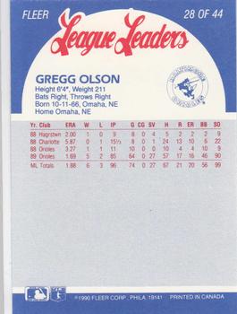 1990 Fleer League Leaders #28 Gregg Olson Back