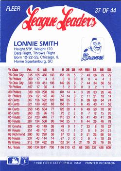 1990 Fleer League Leaders #37 Lonnie Smith Back