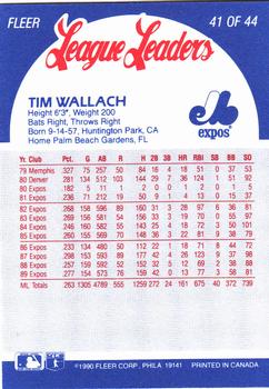 1990 Fleer League Leaders #41 Tim Wallach Back