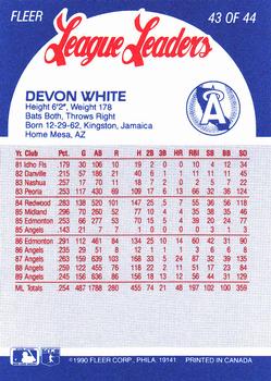 1990 Fleer League Leaders #43 Devon White Back