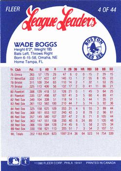 1990 Fleer League Leaders #4 Wade Boggs Back