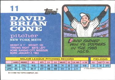 1990 Topps Big #11 David Cone Back