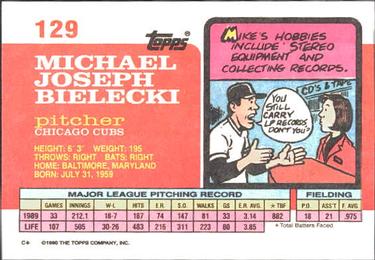1990 Topps Big #129 Mike Bielecki Back