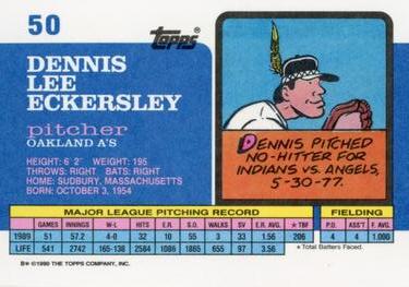 1990 Topps Big #50 Dennis Eckersley Back