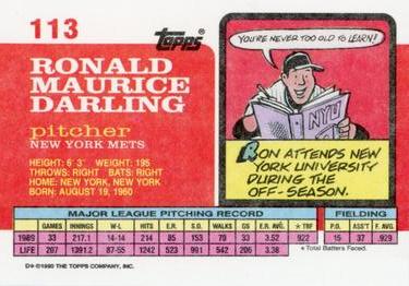 1990 Topps Big #113 Ron Darling Back